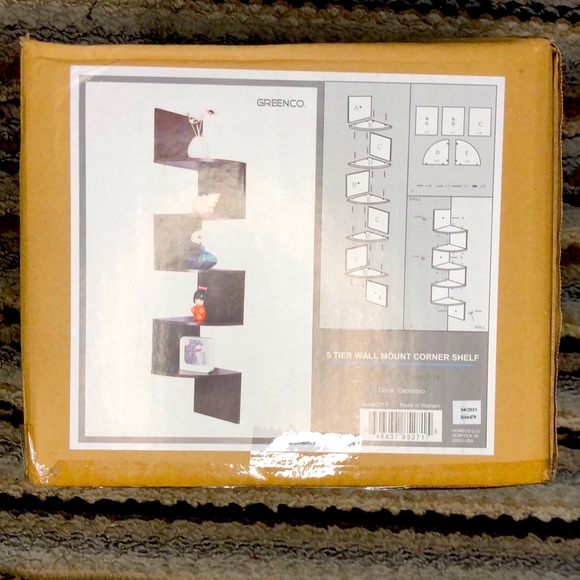 5 Tier Wall Mount Corner Self, 7.75 “Wx7’  Dx48.5’, Color:Espresso, - Picture 3 of 9